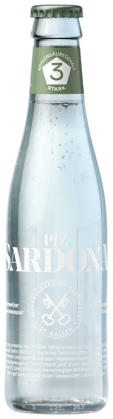 Piz Sardona Glas 25cl, Kohlensäuregehalt 3