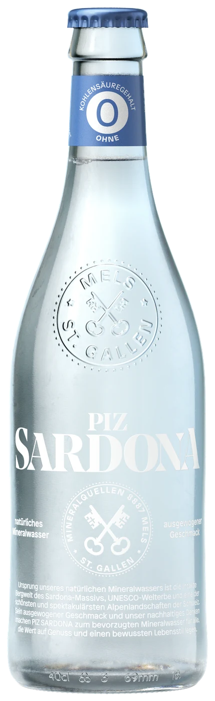Piz Sardona Glas 40cl, Kohlensäuregehalt 0