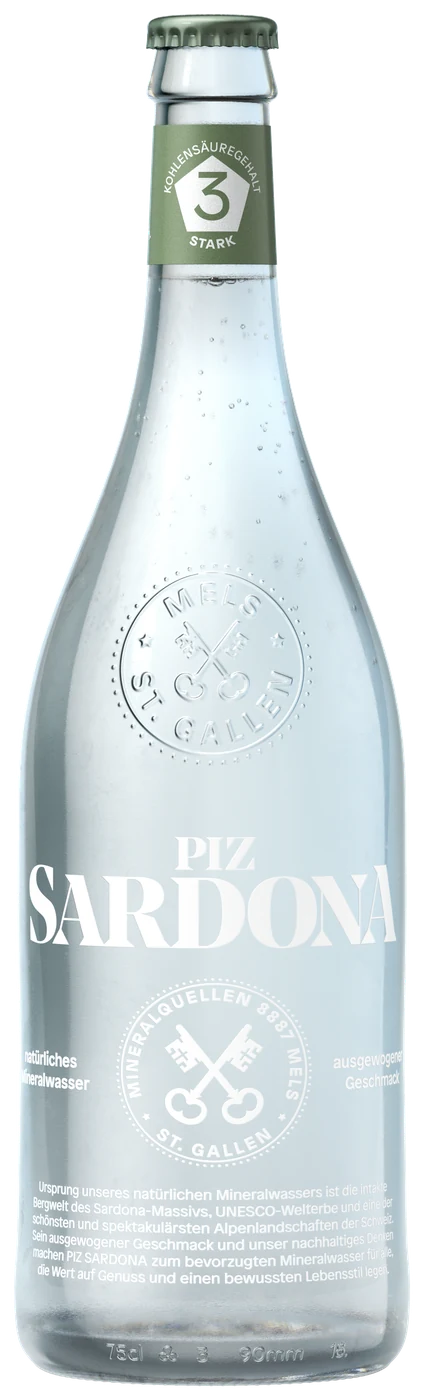 Piz Sardona Glas 75cl, Kohlensäuregehalt 3